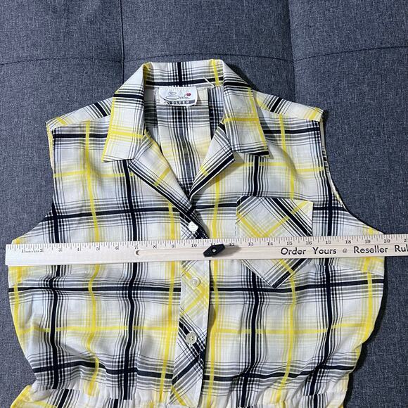 Serbin Golfer Dress Women Small* Black White Yellow Plaid Pleated Belted - Picture 6 of 10